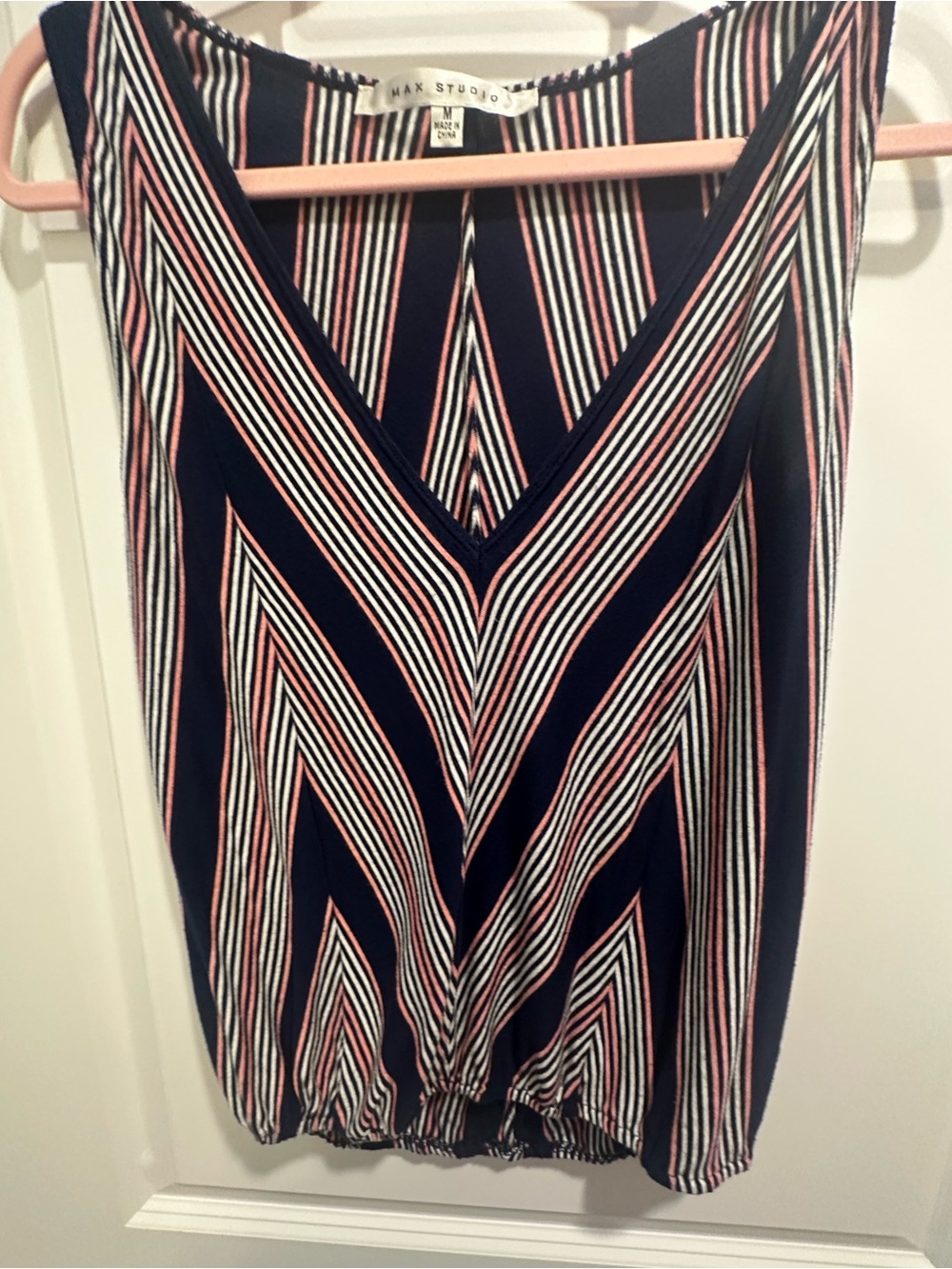 Max Studio Navy Pink & White Striped Sleeveless Blouson Top Size Medium